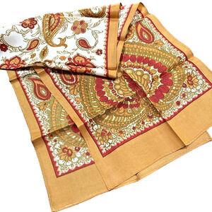 Vintage 1970’s Acetate Silky Scarf Gold Red Green Paisley Rectangle Autumn Color